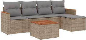 vidaXL Juego De Sof&aacute;s Jard&iacute;n Con Cojines 6 Pzas Rat&aacute;n Sint&eacute;tico Beige Vidaxl