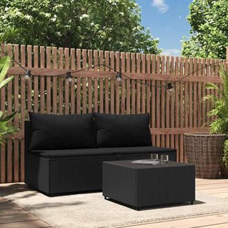 vidaXL Set De Muebles De Jard&iacute;n 3 Pzas Y Cojines Rat&aacute;n Sint&eacute;tico Negro Vidaxl