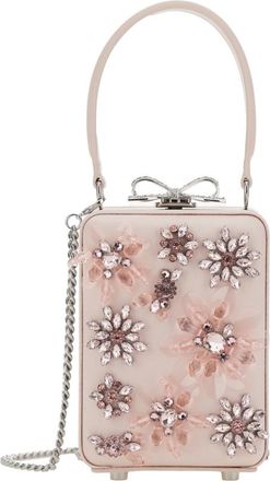 Self Portrait Self-Portrait Pink Clutch Bag With All-Over Floral Details And Metallic Bow In Satin Woman