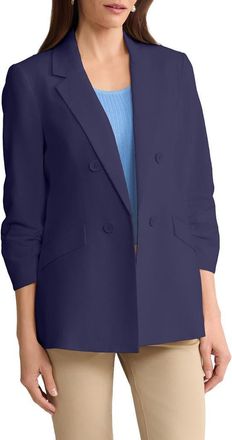 Jones New York Scrunch Sleeve Faux Double Breasted Linen Jacket in Pacific Navy at Nordstrom, Size X-Small