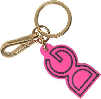 Dolce & Gabbana Womens Pink Rubber Gold Tone Metal Dg Logo Keyring Keychain And Zamak Pvc Steel Brass Accessory