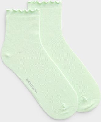 Simons Womens Solid lettuce-trim ankle socks
