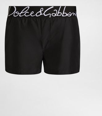 Dolce & Gabbana Short Swim Trunks With Logo - Man Beachwear Black Fabric 3