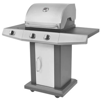 vidaXL Parrilla De Gas Con Quemador Con Rueda Con Puerta Plateado Vidaxl