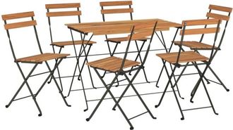 vidaXL Muebles Cafeter&iacute;a Plegables 7 Pzas Madera Maciza Acacia Y Acero Vidaxl