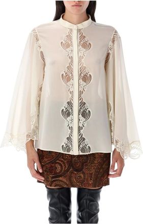 Chloé Overhemden, Dames, Beige, S, Elegante Witte Zijden Kant Blouse