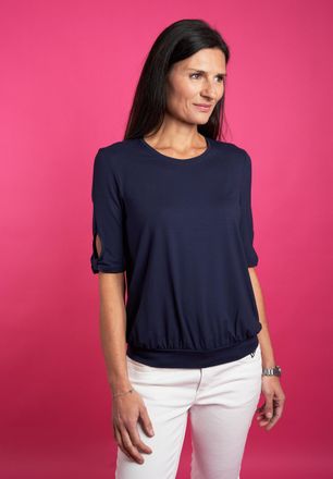 Seidel Moden Rundhalsshirt SEIDEL MODEN, Damen, Gr. 34, blau (navy,69), Jersey, Obermaterial: 95% Viskose, 5% Elasthan, Rundhals, mit Cut Outs, Shirts Rundhalsshir