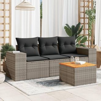 vidaXL Set De Sof&aacute;s De Jard&iacute;n 4 Pzas Y Cojines Rat&aacute;n Sint&eacute;tico Gris Vidaxl