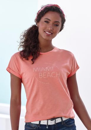Vivance T-Shirt VIVANCE mit modischem Frontprint, Damen, Gr. 32/34, orange (peach), Jersey, Obermaterial: 100% Baumwolle, bedruckt, bequem normal, Rundhals, a