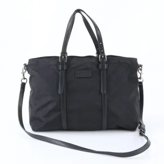 Gucci Black Nylon Leather Shoulder Bag Tote Bag (Pre-Owned)