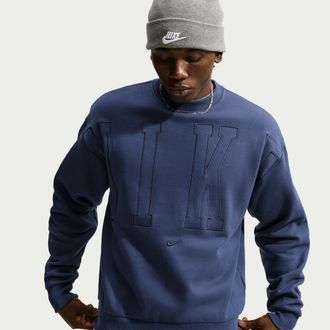 Nike Mens Solo Fleece Loose Crew-Neck Sweatshirt in Blue | IZ7847-410