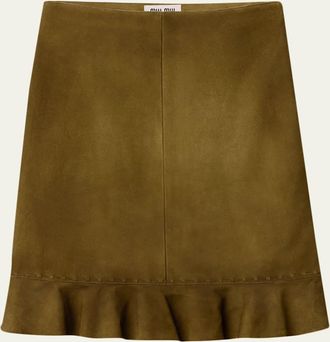 Miu Miu Waxed Suede Ruffle Skirt