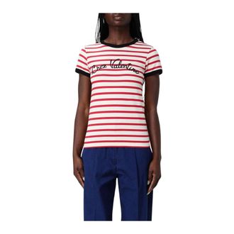Valentino T-Shirts, female, Multicolor, XS, Striped Logo T-Shirt Multicolor