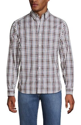 Lands End Traditional Fit Long Sleeve Travel Kit Shirt in Ivory/merlot Plaid at Nordstrom, Size Xx-Large