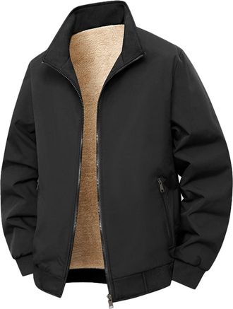 Generic Jackets for Men UK Fleece Lined Full Zip Waterpoof Winter Warm Bomber Jacket Lightweight Casual Sherpa Lined Outdoor Casual Work Coats with Pockets Bl