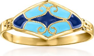 Ross-Simons Italian Tonal Blue Enamel Ring in 14kt Yellow Gold