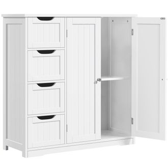 Yaheetech Yaheetech - Mobile Da Bagno Con 4 Cassetti Mobiletto Portaoggetti Moderno Con 2 Ante Armadietto Bagno Bianco Moderno Ripiano Regolabile 81 Cm &times; 30 Cm 