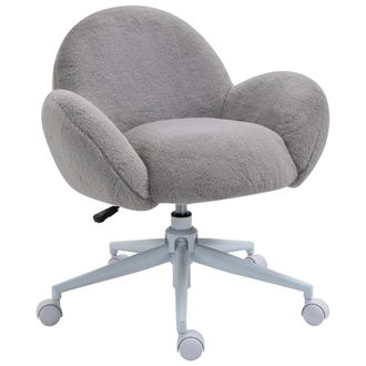 HOMCOM Fluffy Leisure Chair Office Chair with Backrest Armrest Wheels Grey | TJ Hughes