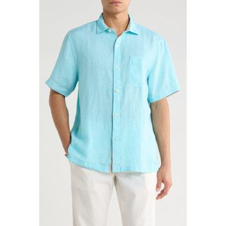 Tommy Bahama Paradise Breezer Short Sleeve Linen Button-Up Shirt in Blue Radiance at Nordstrom, Size 3Xlt