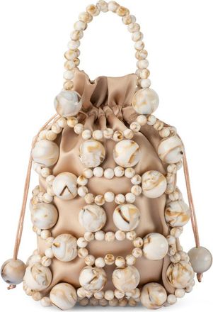 Olga Berg Sammy Beaded Cage Bag in Natural at Nordstrom