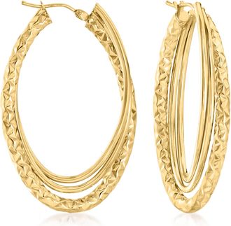 Canaria Canaria Italian 10kt Yellow Gold Diamond-Cut and Polished Triple-Hoop Earrings