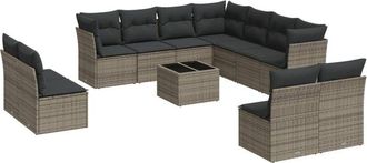 vidaXL Set De Sof&aacute;s De Jard&iacute;n 12 Pzas Con Cojines Rat&aacute;n Sint&eacute;tico Gris Vidaxl