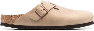 Birkenstock buckle-detail round-toe slippers - unisex - Calf Suede/Rubber/Calf Suede - 39 Regular - Neutrals