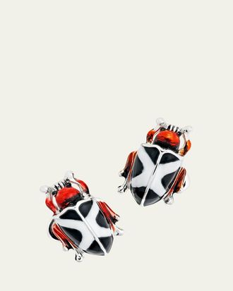 Jan Leslie Mens Hand-Painted Enamel Beetle Cufflinks