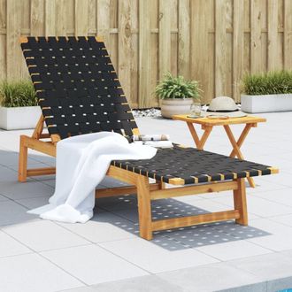 vidaXL Tumbona Con Mesa Madera Maciza De Acacia Y Tela Negra Vidaxl