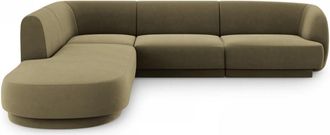 BLOOMINGLOFT 6-Sitzer Design Ecksofa Miley - mit Samtbezug Olivgrün