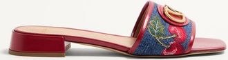 Valentino Garavani Sandalo Slide VLogo Signature In Denim Con Ricamo Cherryfic 20Mm Donna DENIM/MULTICOLOR 36.5