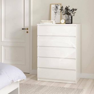 Dmora Dmora Commode &Agrave; Cinq Tiroirs, Couleur Blanc Brillant, Dimensions 77 X 113 X 50 Cm