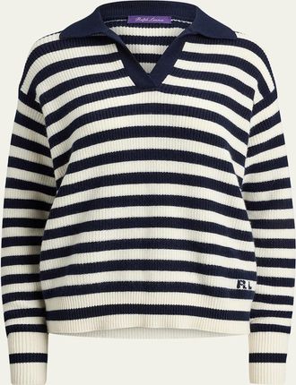 Ralph Lauren Collection Striped Cashmere Polo Sweater