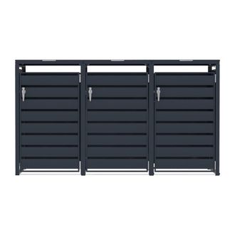 MonsterShop Triple Wheelie Bin Metal Storage - Anthracite Grey