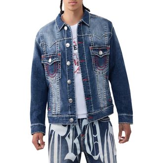 True Religion Jimmy Super T Oversize Button-Up Trucker Jacket in Nocturne Drive Dark Wash at Nordstrom, Size X-Large