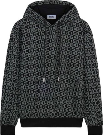 GCDS All-Over Monogram Hoodie - Heren - Hoodies - Zwart - S - Hoodies & sweatvesten