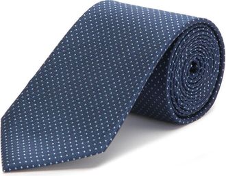 Oliver Brown Woven Silk Tie, Spotted - Navy/White