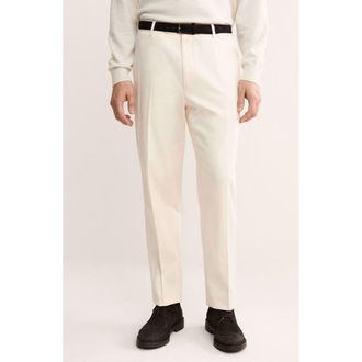 Mango Regular Fit Pleated Stretch Cotton Pants in Ivory White at Nordstrom, Size 32