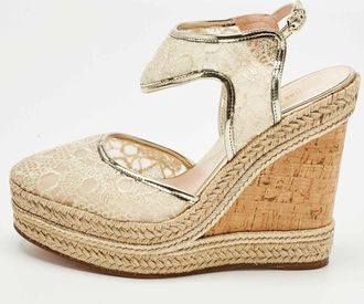 Nicholas Kirkwood Gold Lace And Leather Platform Wedge Ankle Strap Espadrilles
