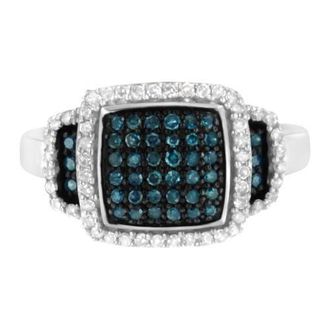 House of Brilliance Black Rhodium Plated Silver 1/2 Cttw White & Blue Diamond Square Cocktail Ring at Nordstrom, Size 7.5