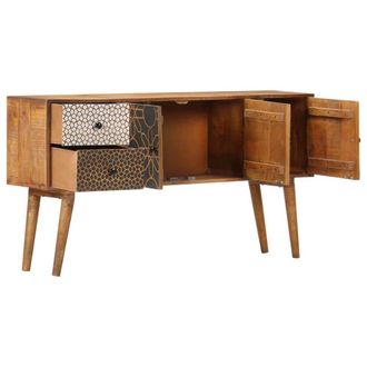 Berkfield Home Sideboard with Printed Pattern 130x30x70 cm Solid Mango Wood in Brown | Size: 130 x 30 x 70 cm