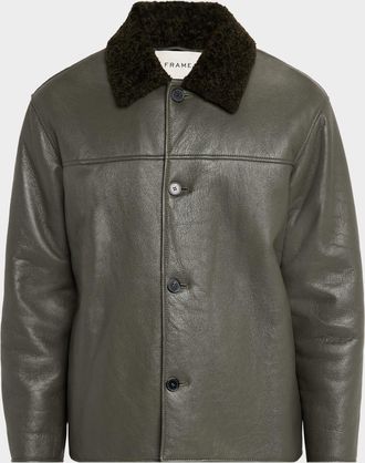 Frame Denim Mens Shearling Button-Front Jacket