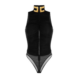 Elisabetta Franchi Bodysuit van stretchjersey met juweelkraag - Dames - Tops - Zwart - Maat: S Jersey