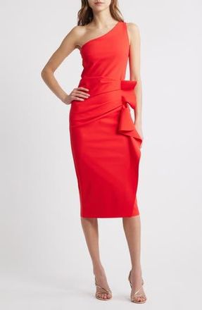 La Petite Robe Di Chiara Boni Nihal Side Ruffle One-Shoulder Cocktail Dress in Geranium at Nordstrom Rack, Size 10 Us / 46 It