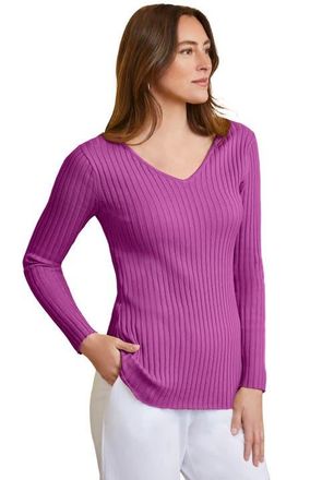 Jessica London V-Neck Ribbed Sweater in Deep Orchid at Nordstrom, Size 1X