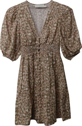 Zimmermann Carnaby Shirred Mini Dress in Animal Print Linen