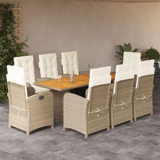vidaXL Vidaxl Set Comedor De Jard&iacute;n 9 Pzas Con Cojines Rat&aacute;n Sint&eacute;tico Beige