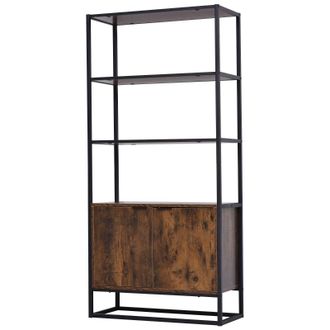 HOMCOM Storage Cabinet with 3 Open Shelves Cupboard Freestanding Tall Organizer Multifunctional Rack for Livingroom Bedroom Kitchen Rustic Brown w/ - Home Li
