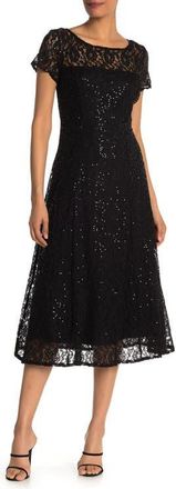 S.L. Fashions Sequin Lace Midi Dress in Blk at Nordstrom, Size 10