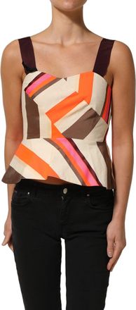 Pinko Striped Cotton Sleeveless Draped Peplum Womens Top (Pre-Owned)